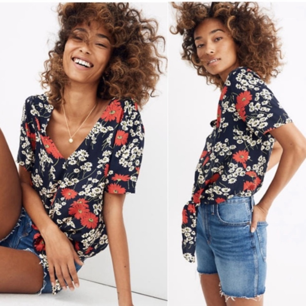NWT Madewell Hillside Daisies Tie Front Top
